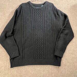 Chaps Men's XL‎ Black Cotton Knit Crewneck Sweater Textured Casual Classic